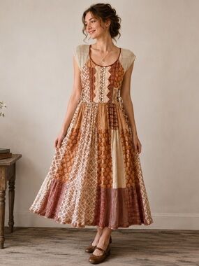 Newport News Patchwork Cottagecore Prairie Maxi Dress Boho Anthropologie Style